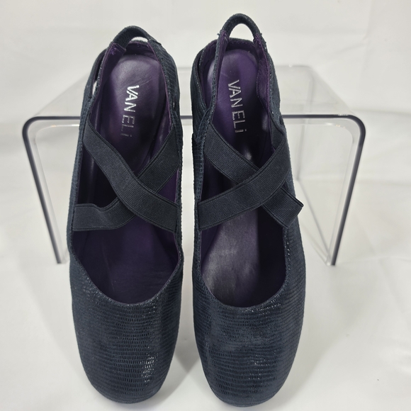 Vaneli Shoes - Vaneli Mary Jane Flats Women's 8.5 M Navy Blue Textured Elastic Strap Comfort
